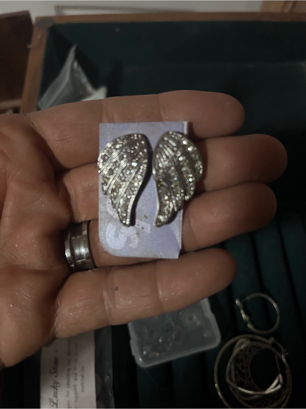 Hot Topic Silver Crystal Angel Wing Stud Earrings